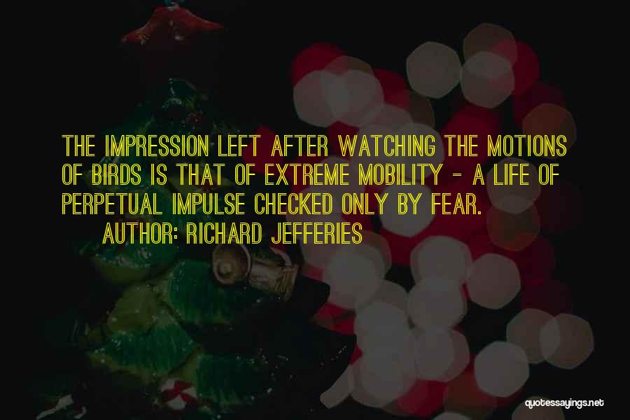 Richard Jefferies Quotes: The Impression Left After Watching The Motions Of Birds Is That Of Extreme Mobility - A Life Of Perpetual Impulse