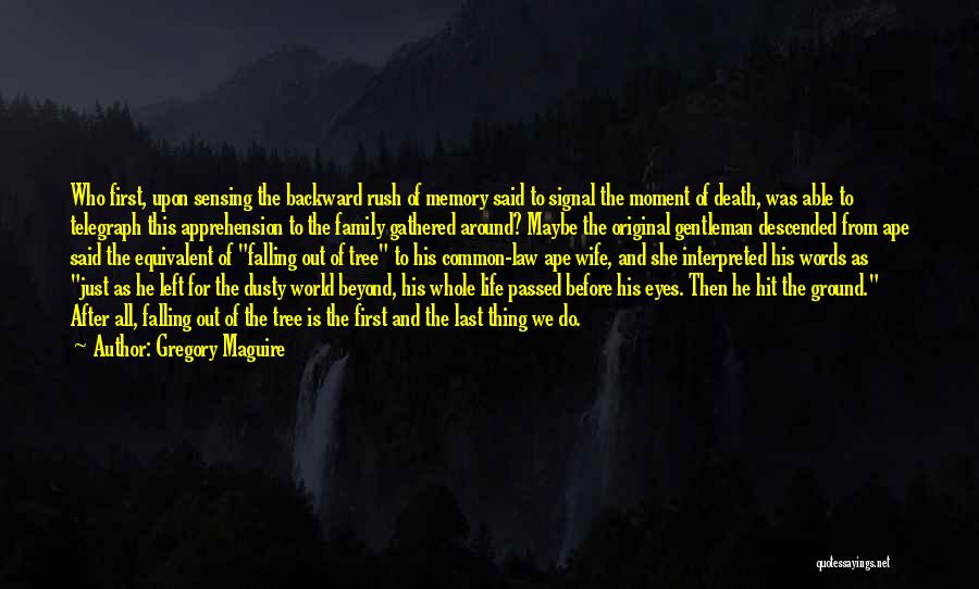 Gregory Maguire Quotes: Who First, Upon Sensing The Backward Rush Of Memory Said To Signal The Moment Of Death, Was Able To Telegraph