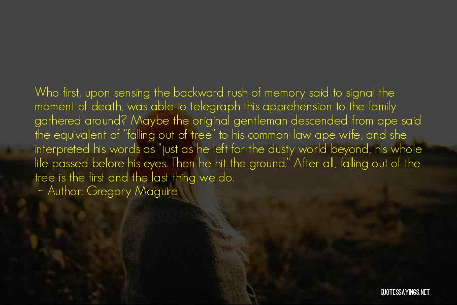 Gregory Maguire Quotes: Who First, Upon Sensing The Backward Rush Of Memory Said To Signal The Moment Of Death, Was Able To Telegraph