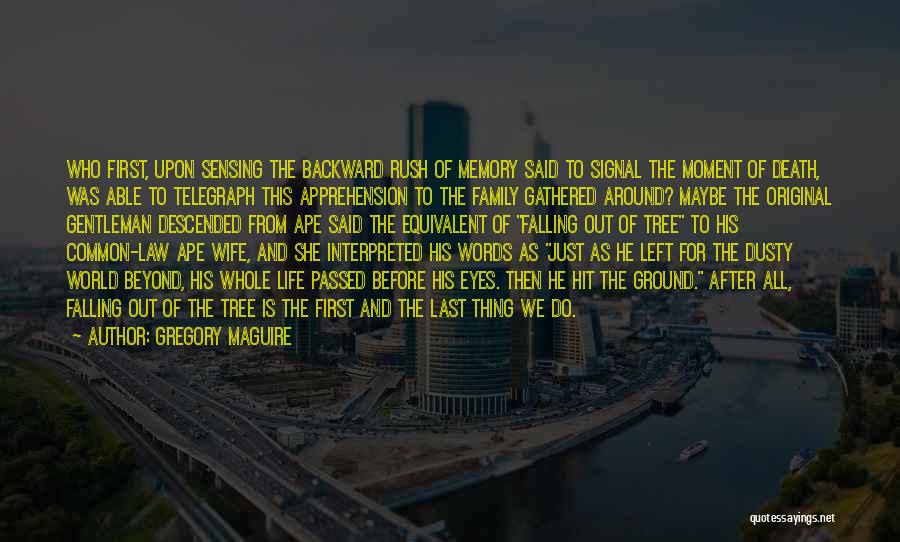 Gregory Maguire Quotes: Who First, Upon Sensing The Backward Rush Of Memory Said To Signal The Moment Of Death, Was Able To Telegraph