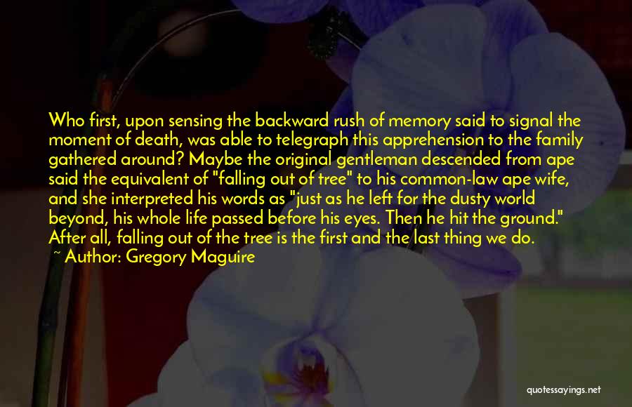 Gregory Maguire Quotes: Who First, Upon Sensing The Backward Rush Of Memory Said To Signal The Moment Of Death, Was Able To Telegraph