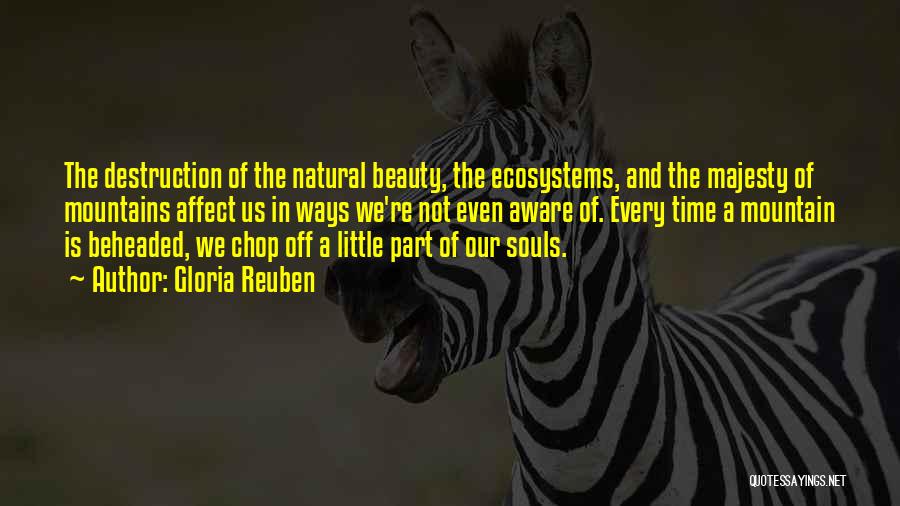 Gloria Reuben Quotes: The Destruction Of The Natural Beauty, The Ecosystems, And The Majesty Of Mountains Affect Us In Ways We're Not Even
