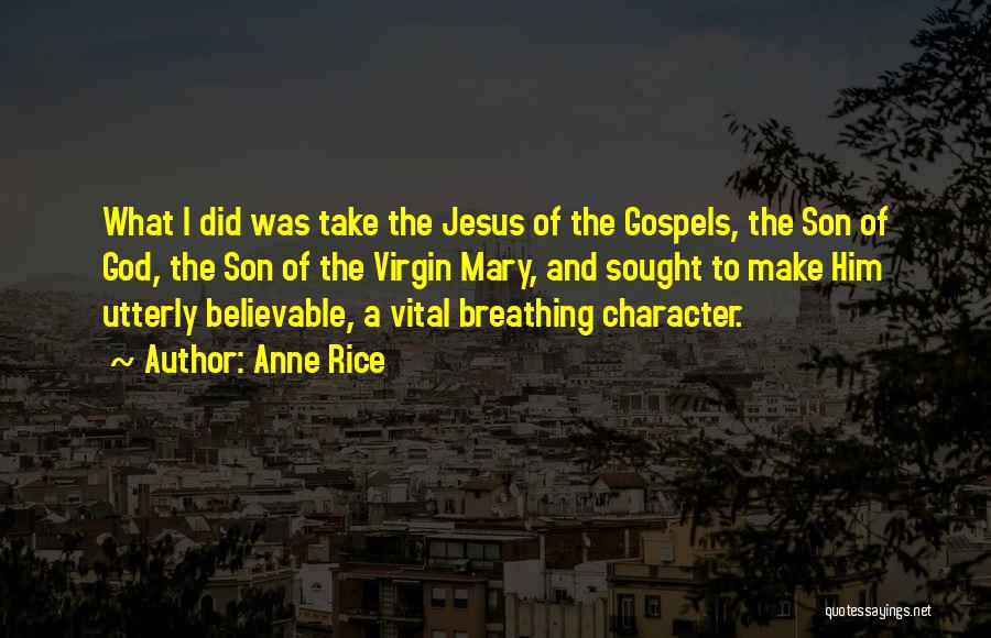 Anne Rice Quotes: What I Did Was Take The Jesus Of The Gospels, The Son Of God, The Son Of The Virgin Mary,