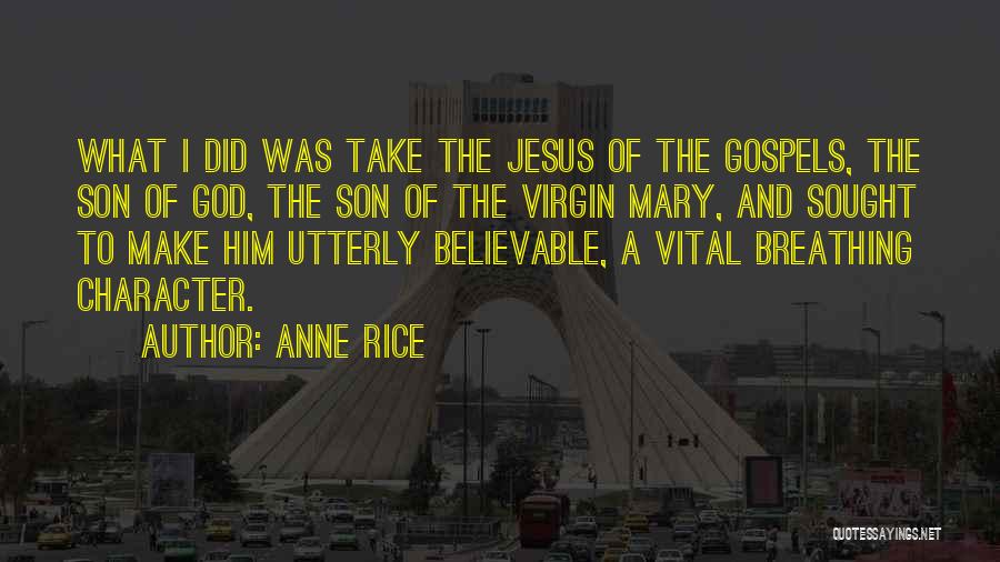 Anne Rice Quotes: What I Did Was Take The Jesus Of The Gospels, The Son Of God, The Son Of The Virgin Mary,