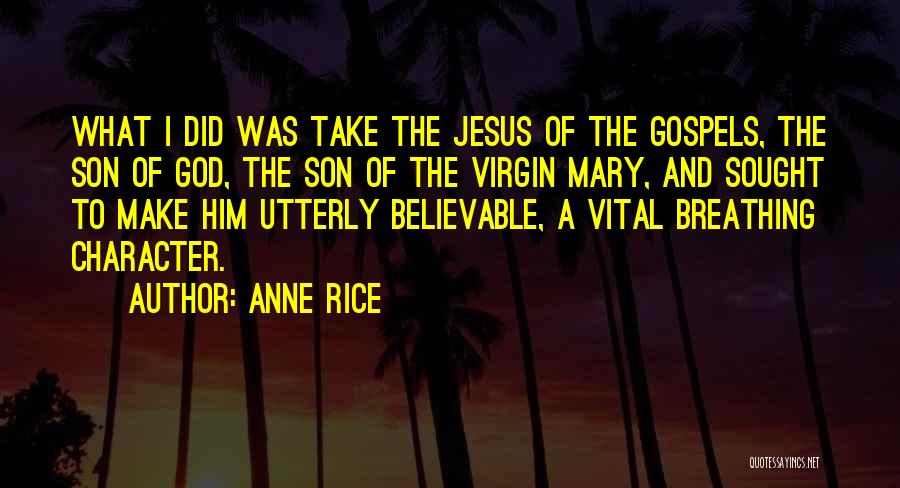 Anne Rice Quotes: What I Did Was Take The Jesus Of The Gospels, The Son Of God, The Son Of The Virgin Mary,