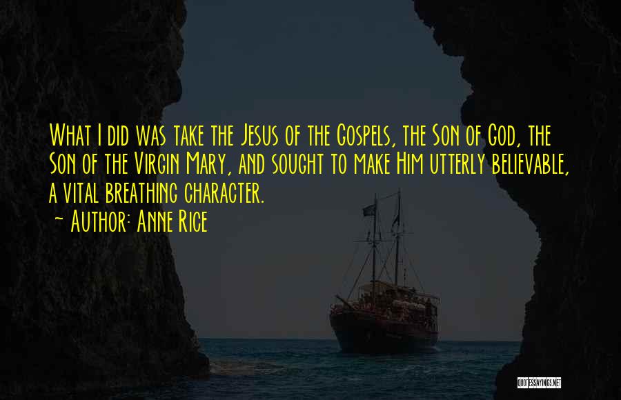 Anne Rice Quotes: What I Did Was Take The Jesus Of The Gospels, The Son Of God, The Son Of The Virgin Mary,