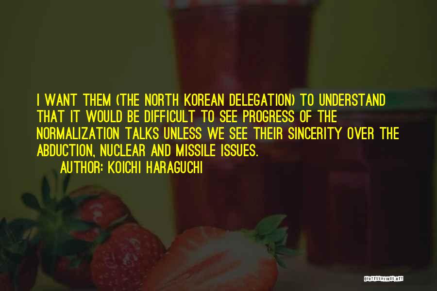 Koichi Haraguchi Quotes: I Want Them (the North Korean Delegation) To Understand That It Would Be Difficult To See Progress Of The Normalization