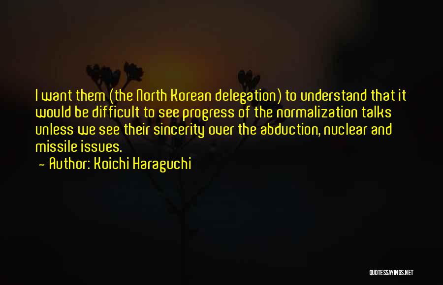 Koichi Haraguchi Quotes: I Want Them (the North Korean Delegation) To Understand That It Would Be Difficult To See Progress Of The Normalization