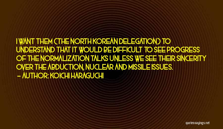 Koichi Haraguchi Quotes: I Want Them (the North Korean Delegation) To Understand That It Would Be Difficult To See Progress Of The Normalization