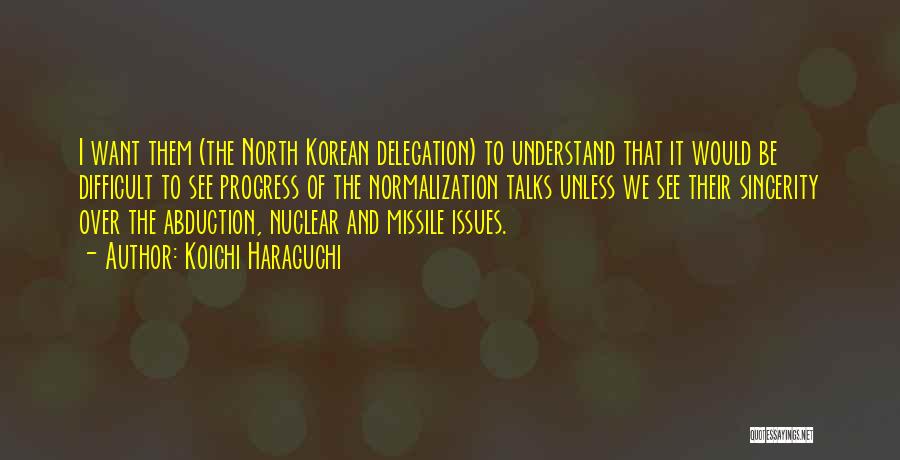 Koichi Haraguchi Quotes: I Want Them (the North Korean Delegation) To Understand That It Would Be Difficult To See Progress Of The Normalization