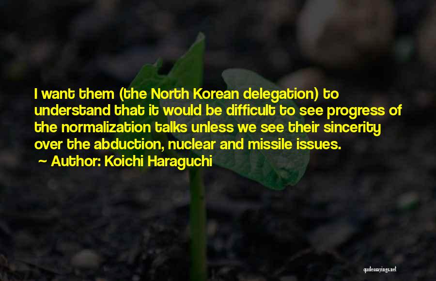 Koichi Haraguchi Quotes: I Want Them (the North Korean Delegation) To Understand That It Would Be Difficult To See Progress Of The Normalization