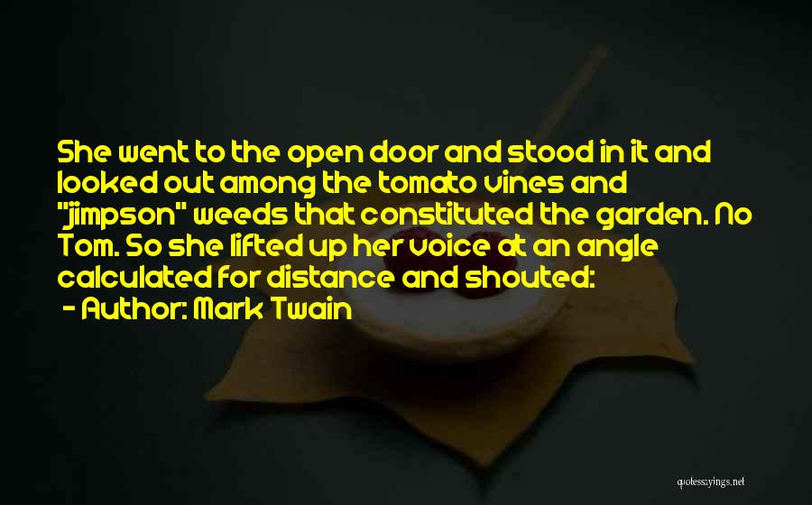 Mark Twain Quotes: She Went To The Open Door And Stood In It And Looked Out Among The Tomato Vines And Jimpson Weeds