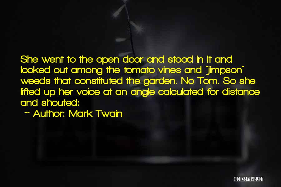 Mark Twain Quotes: She Went To The Open Door And Stood In It And Looked Out Among The Tomato Vines And Jimpson Weeds