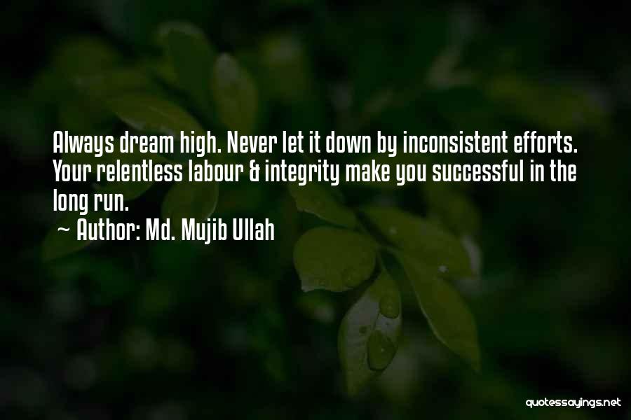 Md. Mujib Ullah Quotes: Always Dream High. Never Let It Down By Inconsistent Efforts. Your Relentless Labour & Integrity Make You Successful In The