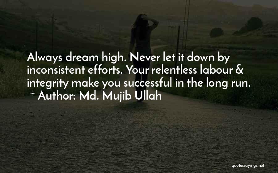 Md. Mujib Ullah Quotes: Always Dream High. Never Let It Down By Inconsistent Efforts. Your Relentless Labour & Integrity Make You Successful In The