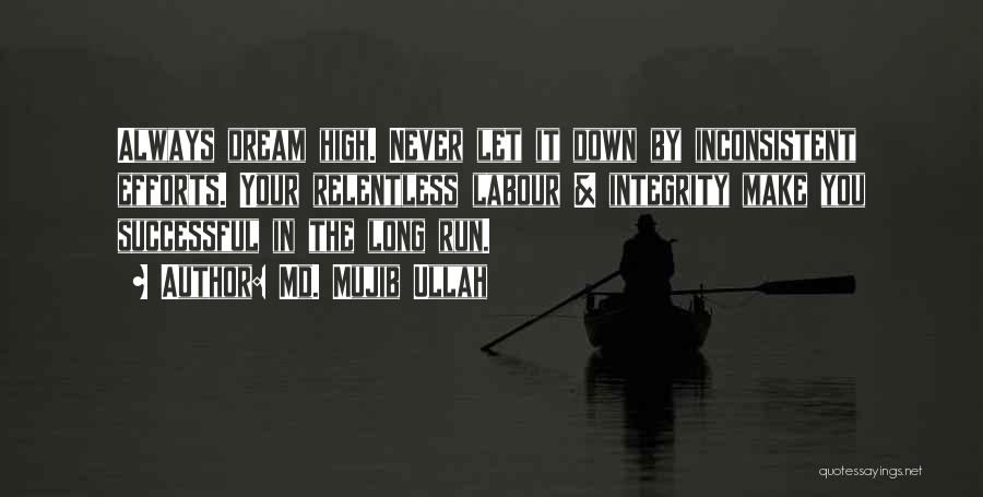 Md. Mujib Ullah Quotes: Always Dream High. Never Let It Down By Inconsistent Efforts. Your Relentless Labour & Integrity Make You Successful In The