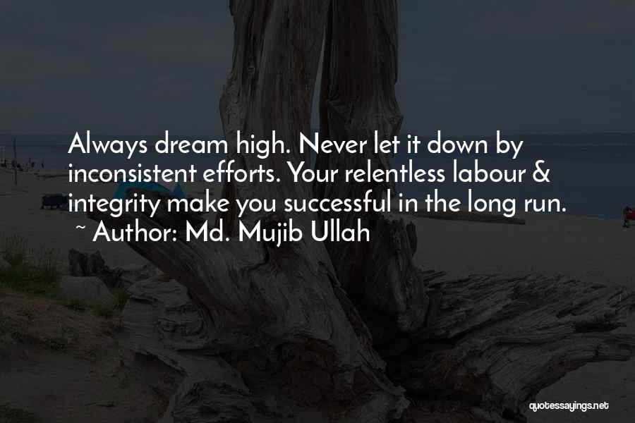 Md. Mujib Ullah Quotes: Always Dream High. Never Let It Down By Inconsistent Efforts. Your Relentless Labour & Integrity Make You Successful In The