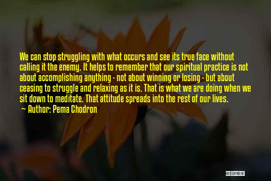 Pema Chodron Quotes: We Can Stop Struggling With What Occurs And See Its True Face Without Calling It The Enemy. It Helps To