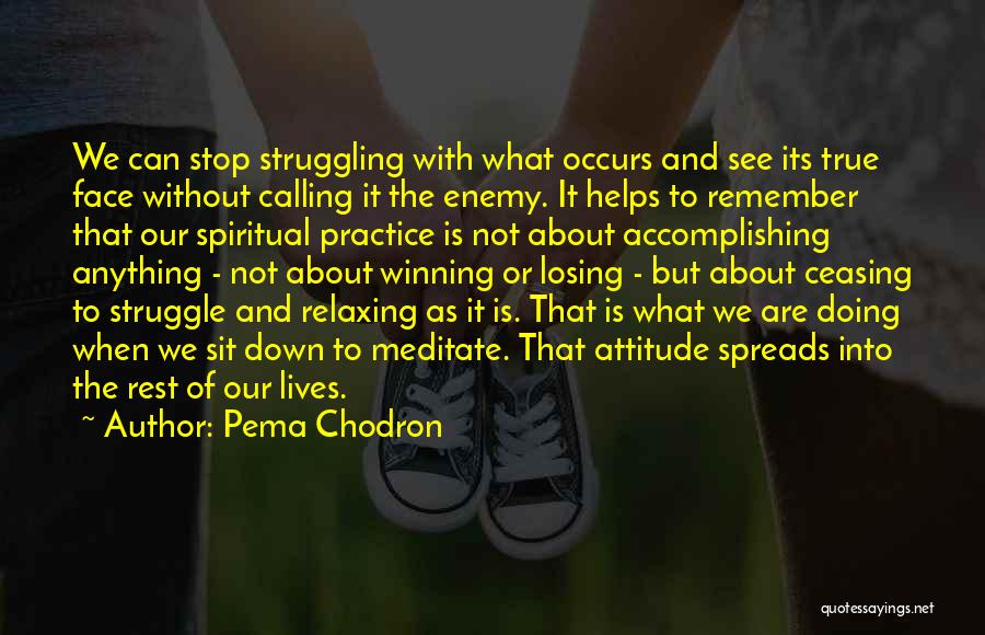 Pema Chodron Quotes: We Can Stop Struggling With What Occurs And See Its True Face Without Calling It The Enemy. It Helps To