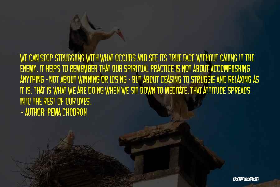 Pema Chodron Quotes: We Can Stop Struggling With What Occurs And See Its True Face Without Calling It The Enemy. It Helps To