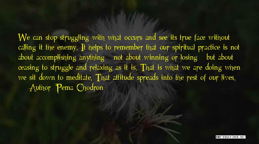 Pema Chodron Quotes: We Can Stop Struggling With What Occurs And See Its True Face Without Calling It The Enemy. It Helps To