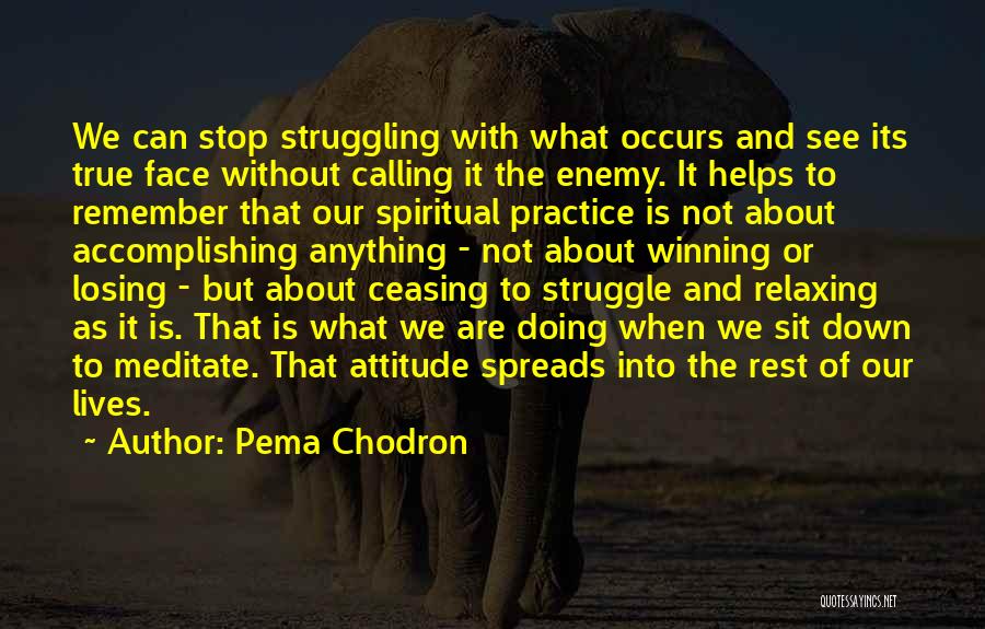 Pema Chodron Quotes: We Can Stop Struggling With What Occurs And See Its True Face Without Calling It The Enemy. It Helps To