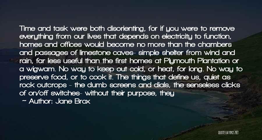 Jane Brox Quotes: Time And Task Were Both Disorienting, For If You Were To Remove Everything From Our Lives That Depends On Electricity