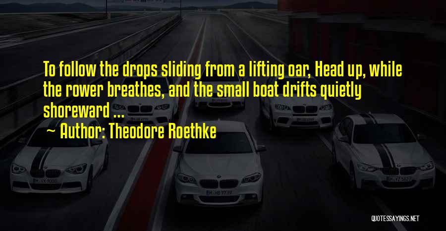 Theodore Roethke Quotes: To Follow The Drops Sliding From A Lifting Oar, Head Up, While The Rower Breathes, And The Small Boat Drifts