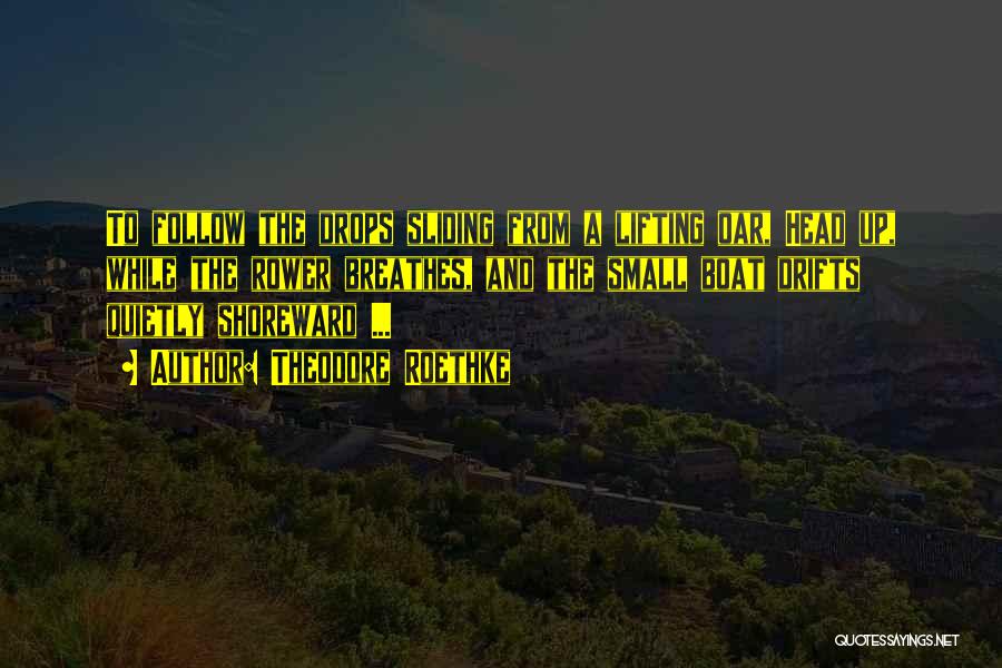 Theodore Roethke Quotes: To Follow The Drops Sliding From A Lifting Oar, Head Up, While The Rower Breathes, And The Small Boat Drifts