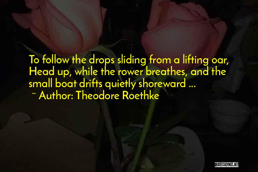 Theodore Roethke Quotes: To Follow The Drops Sliding From A Lifting Oar, Head Up, While The Rower Breathes, And The Small Boat Drifts