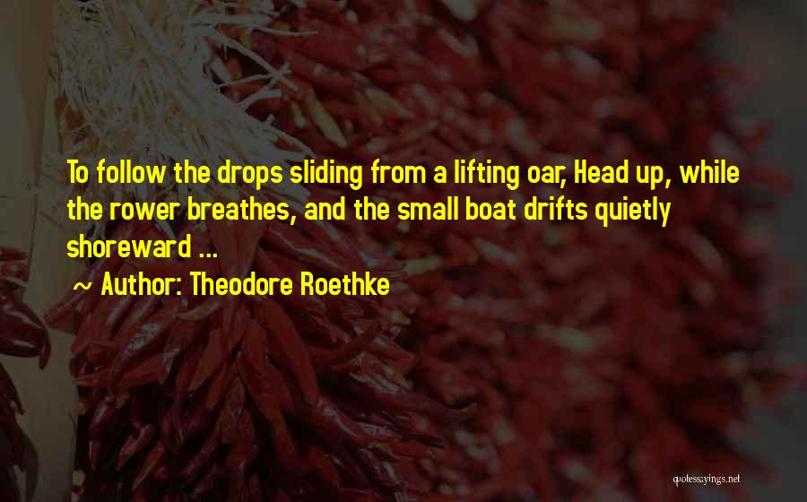 Theodore Roethke Quotes: To Follow The Drops Sliding From A Lifting Oar, Head Up, While The Rower Breathes, And The Small Boat Drifts