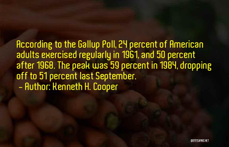 Kenneth H. Cooper Quotes: According To The Gallup Poll, 24 Percent Of American Adults Exercised Regularly In 1961, And 50 Percent After 1968. The