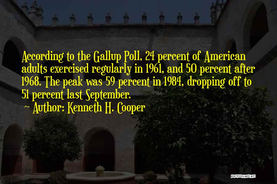 Kenneth H. Cooper Quotes: According To The Gallup Poll, 24 Percent Of American Adults Exercised Regularly In 1961, And 50 Percent After 1968. The