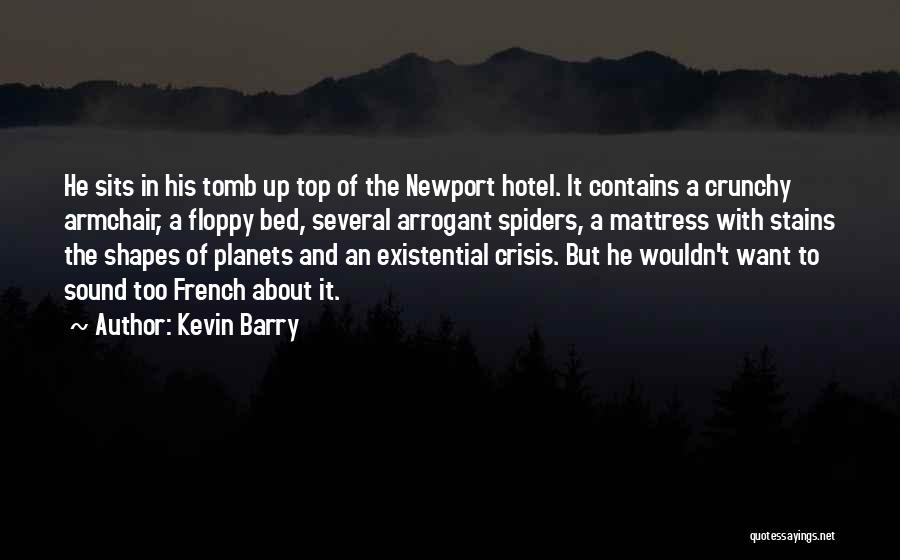 Kevin Barry Quotes: He Sits In His Tomb Up Top Of The Newport Hotel. It Contains A Crunchy Armchair, A Floppy Bed, Several