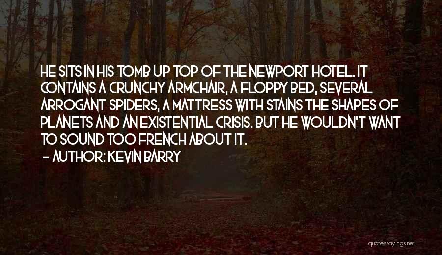 Kevin Barry Quotes: He Sits In His Tomb Up Top Of The Newport Hotel. It Contains A Crunchy Armchair, A Floppy Bed, Several