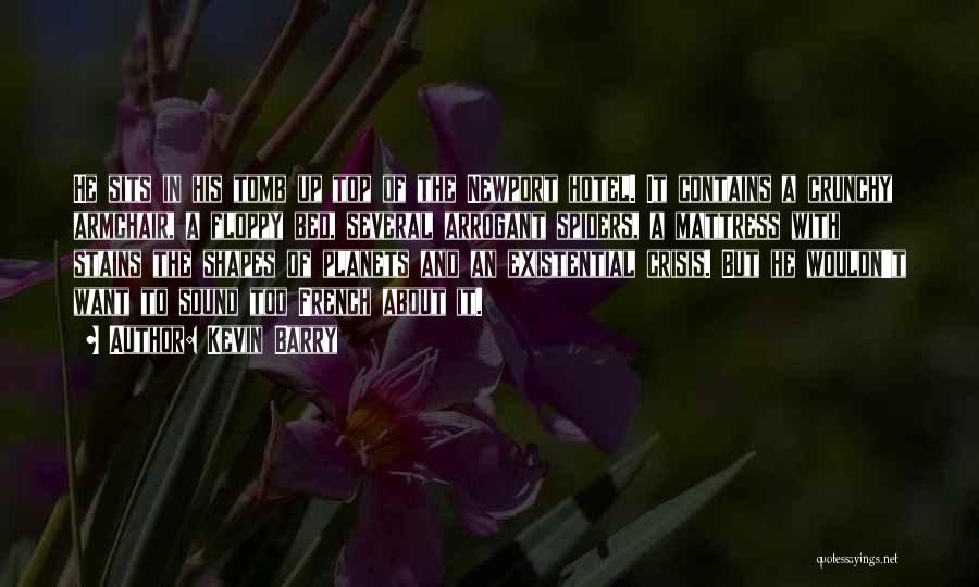 Kevin Barry Quotes: He Sits In His Tomb Up Top Of The Newport Hotel. It Contains A Crunchy Armchair, A Floppy Bed, Several