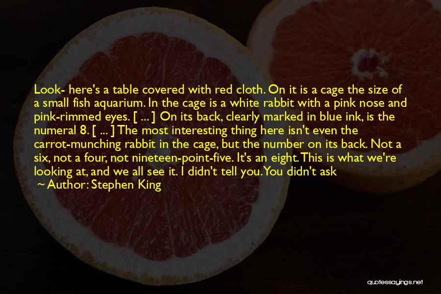 Stephen King Quotes: Look- Here's A Table Covered With Red Cloth. On It Is A Cage The Size Of A Small Fish Aquarium.