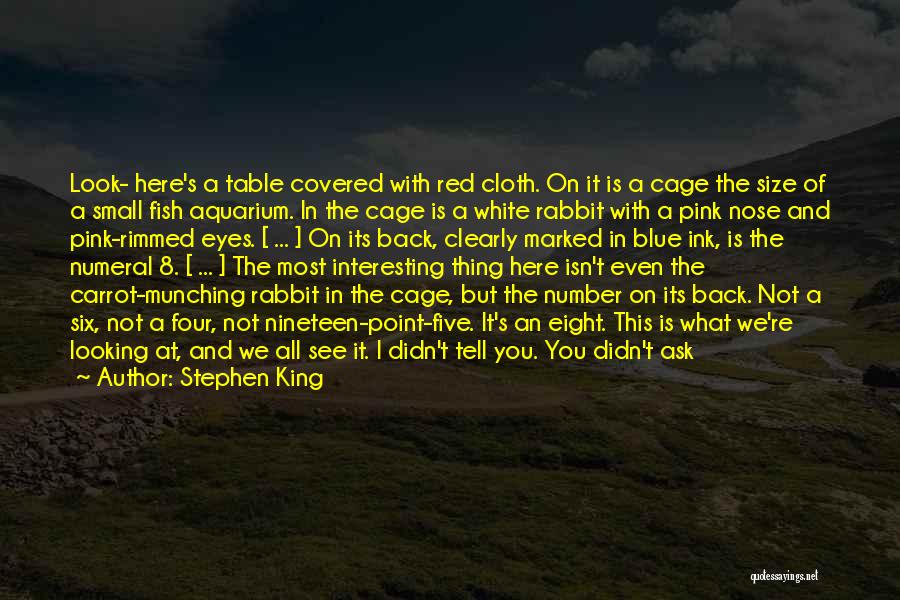 Stephen King Quotes: Look- Here's A Table Covered With Red Cloth. On It Is A Cage The Size Of A Small Fish Aquarium.