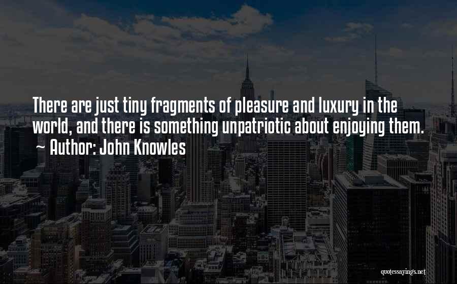 John Knowles Quotes: There Are Just Tiny Fragments Of Pleasure And Luxury In The World, And There Is Something Unpatriotic About Enjoying Them.