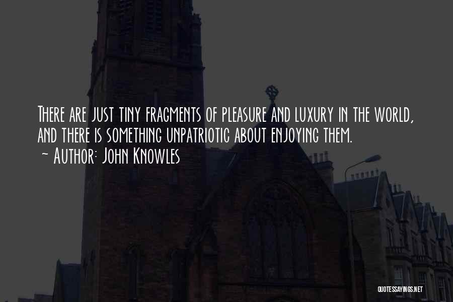 John Knowles Quotes: There Are Just Tiny Fragments Of Pleasure And Luxury In The World, And There Is Something Unpatriotic About Enjoying Them.