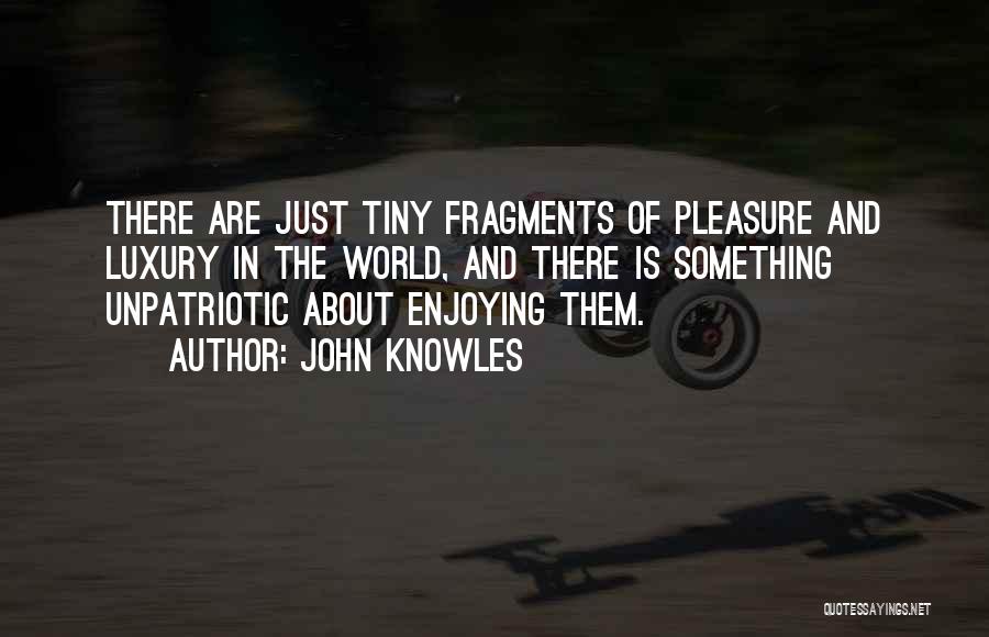 John Knowles Quotes: There Are Just Tiny Fragments Of Pleasure And Luxury In The World, And There Is Something Unpatriotic About Enjoying Them.