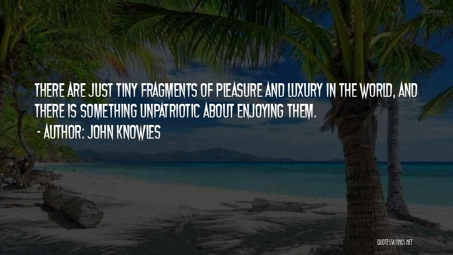John Knowles Quotes: There Are Just Tiny Fragments Of Pleasure And Luxury In The World, And There Is Something Unpatriotic About Enjoying Them.
