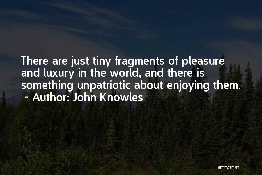 John Knowles Quotes: There Are Just Tiny Fragments Of Pleasure And Luxury In The World, And There Is Something Unpatriotic About Enjoying Them.