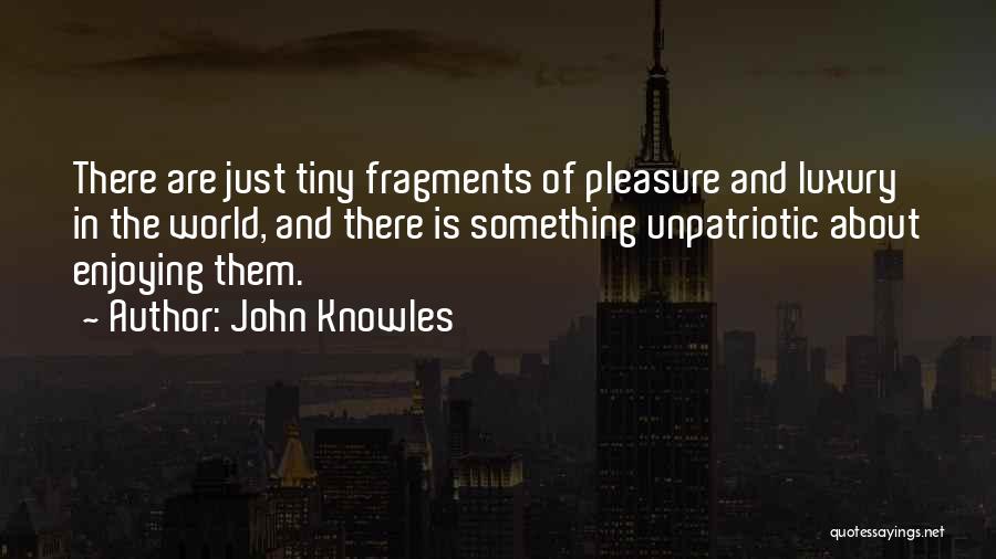 John Knowles Quotes: There Are Just Tiny Fragments Of Pleasure And Luxury In The World, And There Is Something Unpatriotic About Enjoying Them.