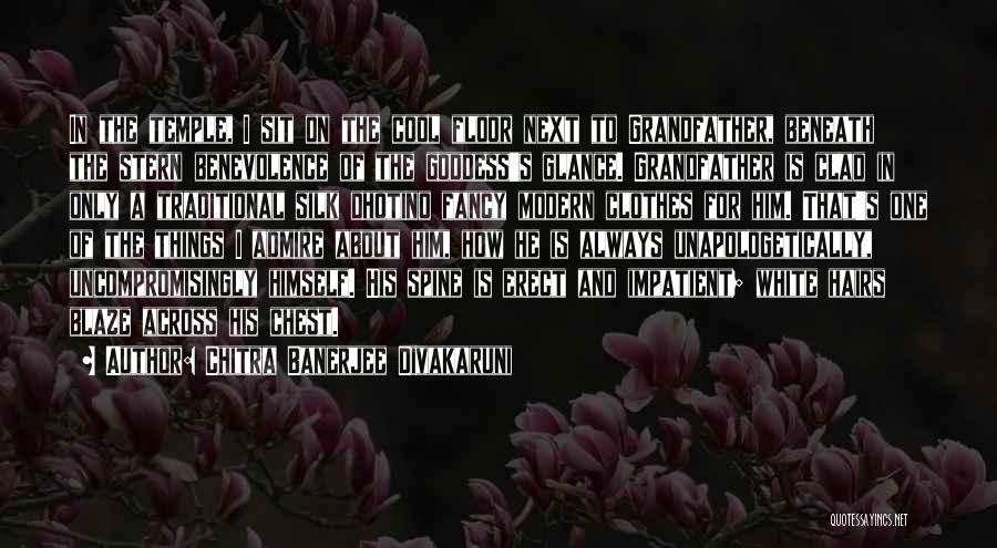 Chitra Banerjee Divakaruni Quotes: In The Temple, I Sit On The Cool Floor Next To Grandfather, Beneath The Stern Benevolence Of The Goddess's Glance.