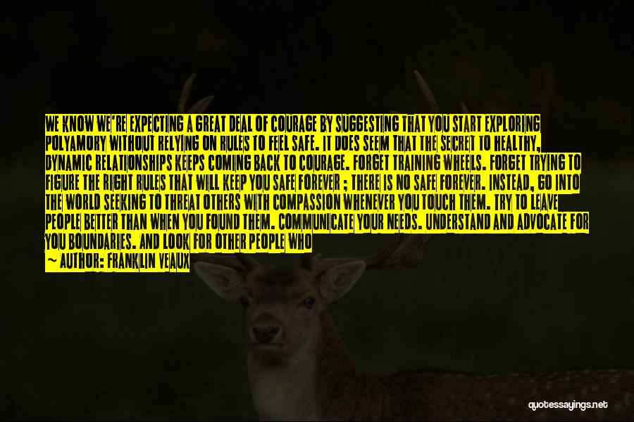 Franklin Veaux Quotes: We Know We're Expecting A Great Deal Of Courage By Suggesting That You Start Exploring Polyamory Without Relying On Rules