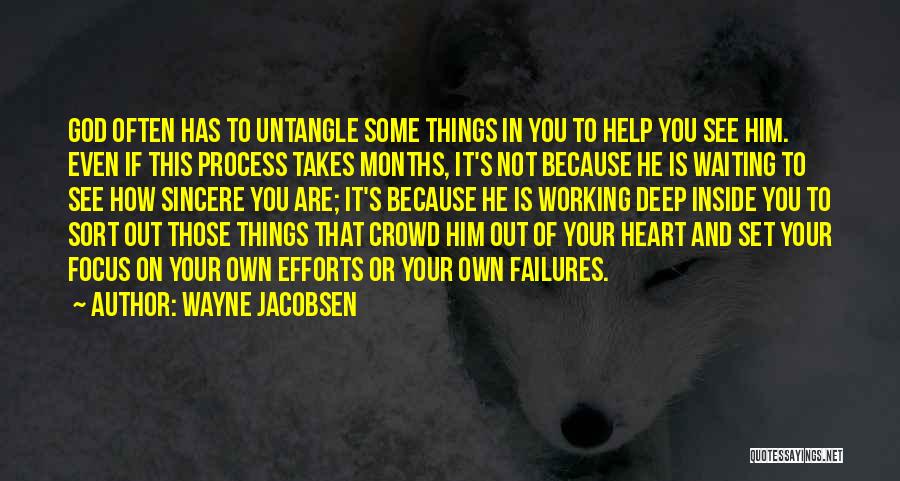 Wayne Jacobsen Quotes: God Often Has To Untangle Some Things In You To Help You See Him. Even If This Process Takes Months,