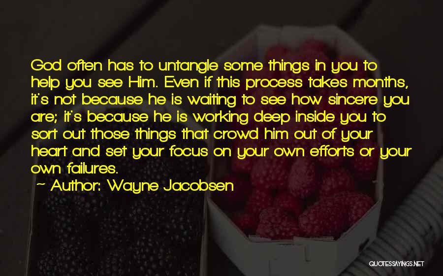 Wayne Jacobsen Quotes: God Often Has To Untangle Some Things In You To Help You See Him. Even If This Process Takes Months,