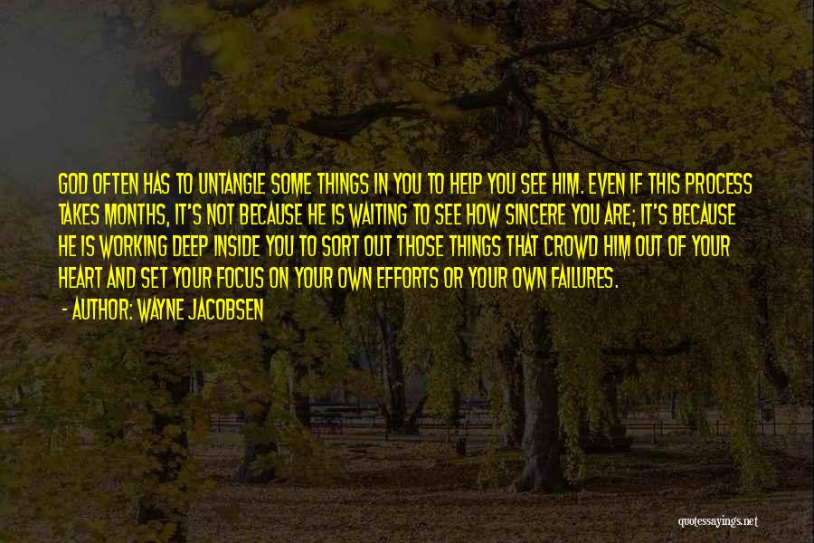 Wayne Jacobsen Quotes: God Often Has To Untangle Some Things In You To Help You See Him. Even If This Process Takes Months,