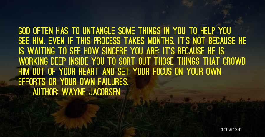 Wayne Jacobsen Quotes: God Often Has To Untangle Some Things In You To Help You See Him. Even If This Process Takes Months,